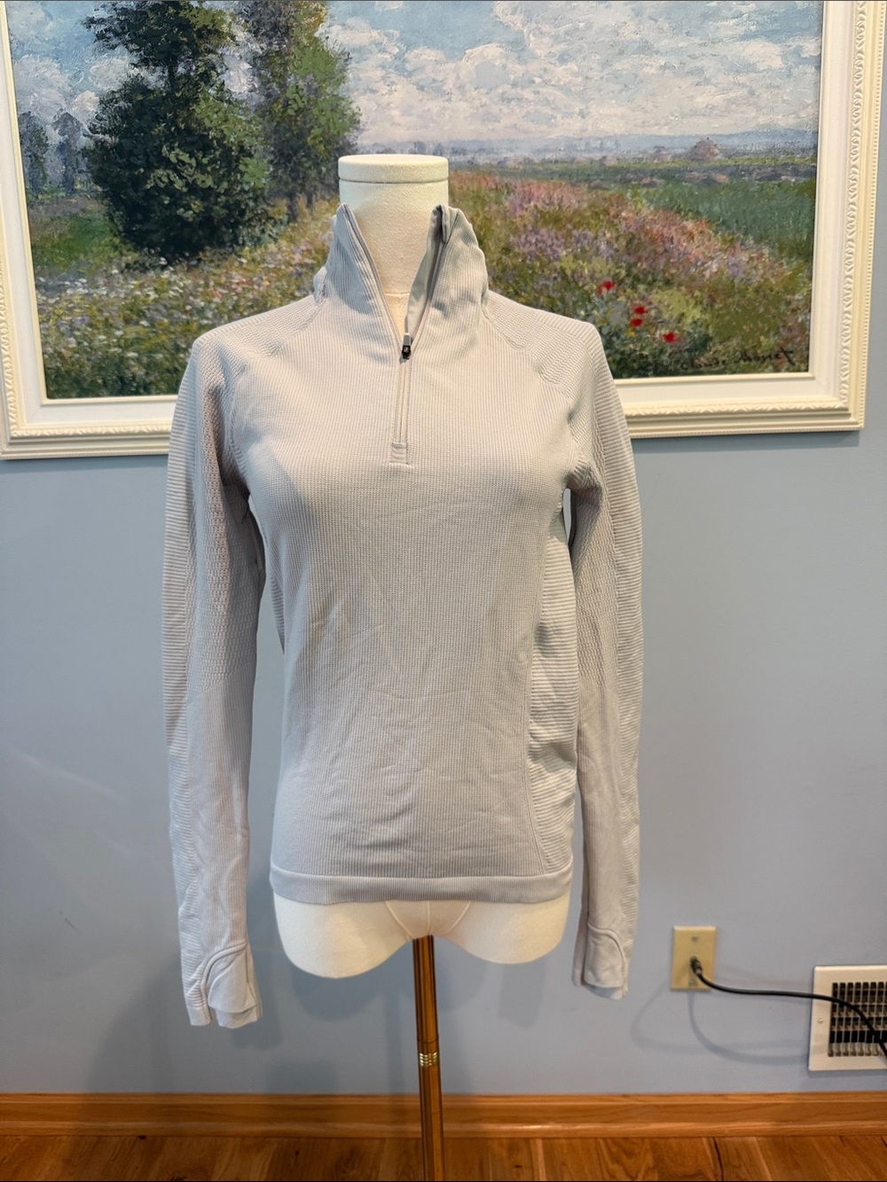 Athleta Light Gray Quarter-Zip Performance Pullover